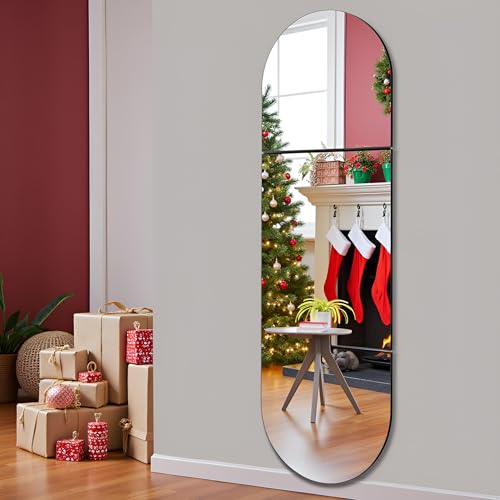 Houkiper Espejo de cuerpo entero, autoadhesivo, espejo largo de cuerpo completo para paredes, sin marco, espejos adhesivos para puertas de armario, dormitorios, sala de estar, gimnasio, pasillo, 30 x