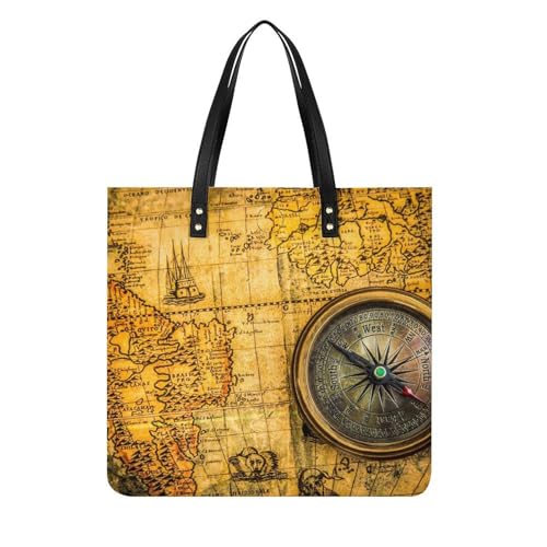 Tote bag boussole vintage pour femmes grand sac shopper à bandoulière voyage 39x39