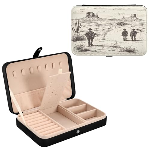 Haskirky Desert Cowboys Jewelry Box Portable PU Leather Travel Jewelry Organize for Women Jewelry Storage Display Holder for Ring, Necklace, Earring