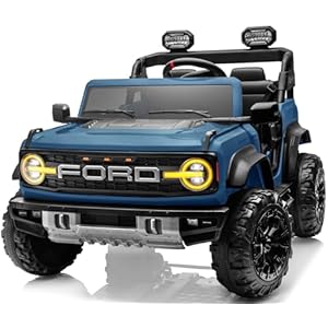 2 Seater 24V Ride on Toys for Big Kids, Licensed Ford Bronco Raptor, Powerful Wheel with Remote Control, Headlight/Music Player/Suspension Function, Durable Tires (Blue)