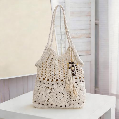 Bolso playero tejido boho con forro impermeable miniatura 1