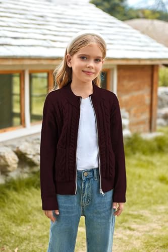 Image of GRACE KARIN Girls Knit Cardigan Sweater Zip Long Sleeve Kids School Uniform Fall Jacket Size 6-14
