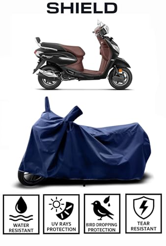 Image of Shield Heavy Duty Scooty Cover for Hero Pleasure Plus | All-Season, Tear-Proof Fabric | with Side Mirror Pocket & Buckle Belt | Hero Pleasure Plus Scooty Cover (Blue)