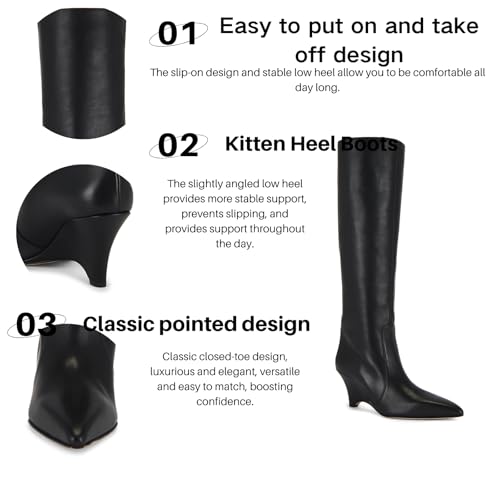 Knee High Boots for Women Kitten Heel Pointed Toe Wide Calf Sexy Long Fashion Boots2