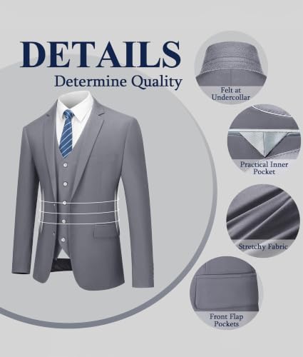 Image of LUPURTY 3 Piece Suits for Men Slim Fit Men's Suit for Business Wedding Party 2 Button Blazer Tuxedo Set Jacket Vest Pants