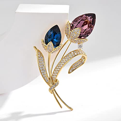 Image of Rhinestone Flower Brooch Austrian Crystal Flower Pin 18k Gold Plated Floral Brooch Lapel Pin Jewelry Mother's Day Birthday Gifts for Mom Wife
