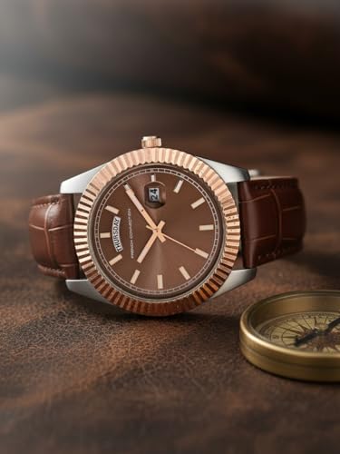 Image of French Connection Analog Brown Dial Leather Strap Quartz Watch for Men - FCN0135BRL