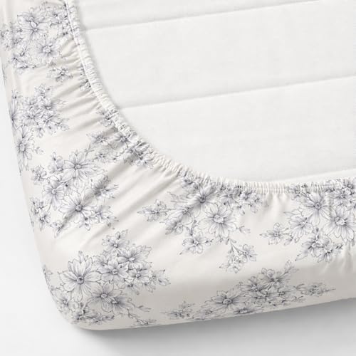 Image of 350 TC Premium Heavy Cotton Feel Elastic Fitted Bedsheet Queen Size with 2 Pillow Covers || Double Bed with All Around Elastic (WhiteFlowers, Fitted - Double72x72)