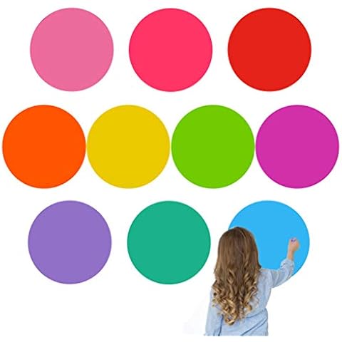 YOTINO 10 Pcs Colorful Dry Erase Circles White Board Marker Removable Vinyl Dot Wall Decal for School Teaching (11.8 inch) Self-Adhesive(Random Color) Cover