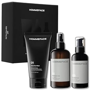 HommeFace Men’s Daily Trio 3-Step Daily Routine Set with Face Wash, Herbal Spray Toner & Moisturizer – Korean Skincare Technology with CICA, Tea Tree Leaf & Witch Hazel Extracts, for All Skin Types