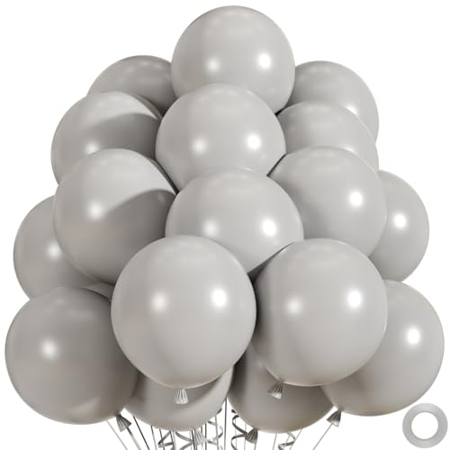 50pcs Gray Balloons 12inch Matte Grey Balloons for Birthday Baby Shower Anniversary Graduation Wedding Party Decorations (With Ribbon & Adhesive Dots)