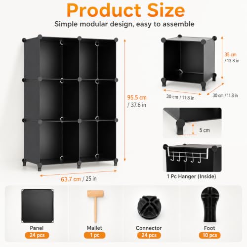 Image of KRISHYAM Modular Cube Storage Organizer, Black DIY Open Shelf Cabinet, Adjustable Multi-Purpose Storage Rack for Bedroom, Kids Room, Entryway & Home