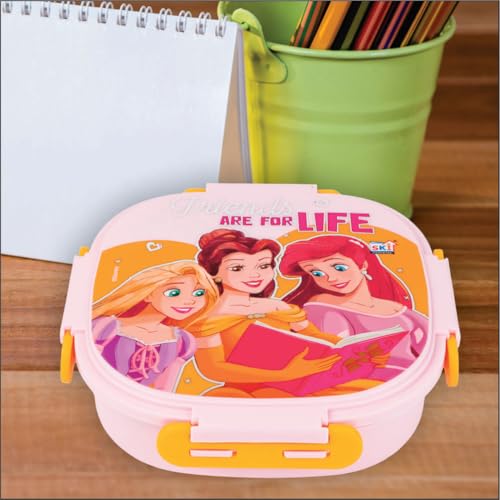 Image of SKI Baker Steel Lunch Box for Kids, 3 Compartment Insulated School Tiffin with Spoon, Leak-Proof, BPA Free, Bento Box for Boys & Girls, Birthday Gifts, Party Favours - Princess