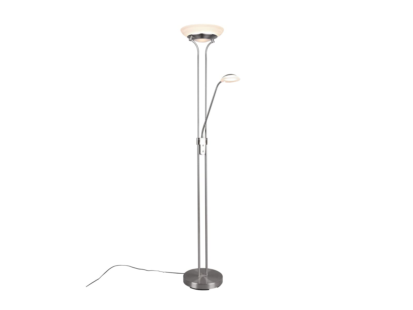 Reality Leuchten LED Stehleuchte Orson R40073507, Metall Nickel matt, Glas alabasterfarbig weiß, inkl. 27 Watt + 4.5 Watt, Dimmer |