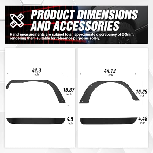 Image of YZONA for YJ Flat Front and Rear Fender Flares Compatible with 1987 1988 1989 1990 1991 1992 1993 1994 1995 Jeep Wrangler YJ, Heavy Duty Steel Off-Road Mud Guard Wheel Fender Kit (4 PCS, Black)