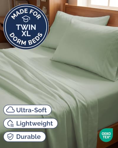 Image of Twin XL 4 Piece Sheet Set - College Dorm Room Essentials - Eucalyptus