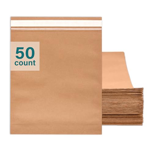 Elementree Nachhaltige, erweiterbare Papier-Versandtaschen, groß, 50 Stück