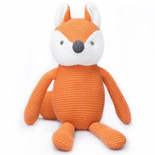 Image of FLUFFYFUN 100% Organic Cotton Baby Toys Orange Fox Stuffed Animals for Newborn 7.1"