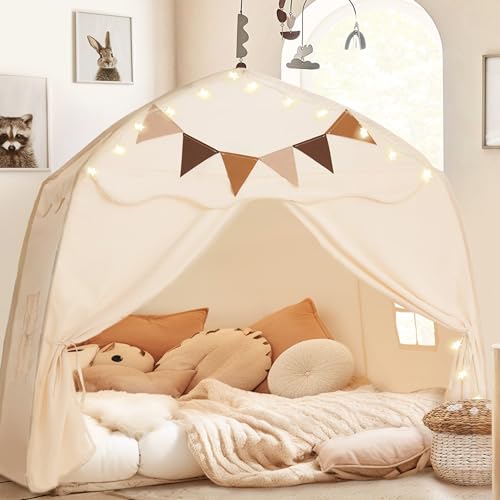 Little Dove Extra Large Kids Play Tent with Flags & Star Lights, Portable & Foldable Teepee, Boys & Girls, Indoor Outdoor JoyHut Dome Tent Playhouse, 59x39x59 in, Cream by little dove - Image 7