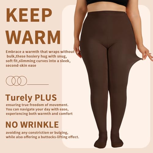 Image of DancMolly Plus Size Fleece Lined Tights Winter Warm Womens Tights, High Waisted Opaque Pantyhose