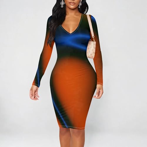 Women's Deep V Neck Casual Work Bodycon Cocktail Party Pencil Midi Dress2