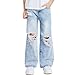 Kids Ripped Straight Leg Jeans Casual Stretchy Streetwear Elastic Waist Boys Girls Denim Pants for 6-13 Years with Pockets