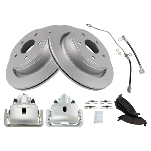 Image of TRQ Rear Brake Pad, Caliper, Hose, & Rotor Kit Semi-Metallic Compatible with 2002-2004 Dodge Ram 1500