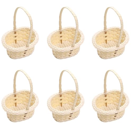 Docache geflochtene Mini-Blumenkörbe Henkel Geflochtener Blumenkorb Hochzeit Süßigkeiten Rattan Korb Dekokorb für Hochzeitszeremonie Kleiner Rattan Korb Obstkorb 6 Stück (Ovale)