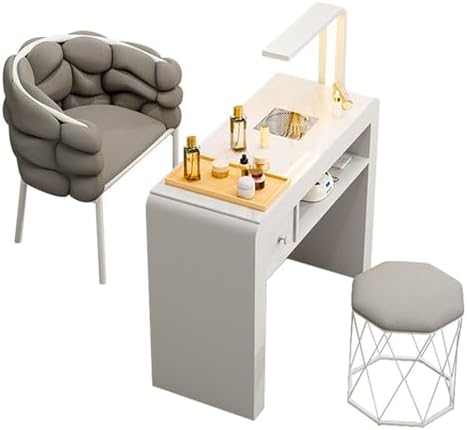 Professional Nail Tech Workstation with Electric Dust Collector & LED Lamp, Modern Manicure Table with Storage Drawers, Wooden Beauty Spa Nail Desk for Nail Artists & Salons