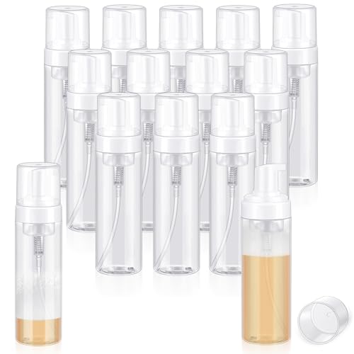 Havawish 12 Pcs Foaming Spray Bottle 7 Oz/ 200 ml Transparent Empty Foaming Pump Dispenser Refillable Plastic Portable Bottle for Travel Hand Soap, Lash Cleanser