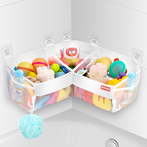 UNEEDE Bath Toy Storage - 3 Compartment Corner Bath Toy Storage Organizer, 4 Gallons Quick-Drying...