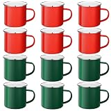 Uiifan12 Pcs Christmas Coffee Mugs Bulk Enamel 12 oz Hot Winter Holiday Galvanized Steel Fall Hot Chocolate Cup Seasonal Christmas Mug Gifts for Women Men Coworker Church Teacher Employee(Red,Green)