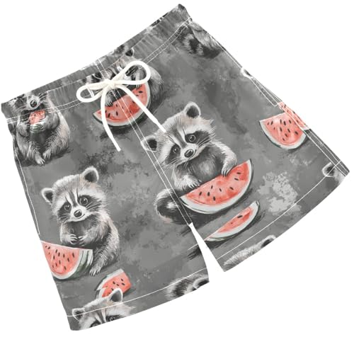 Pigsaly Boys' Swim Board Shorts Watermelon Grey White Funny Raccoon Boy's Swim Trunks Kids Swimwear XS