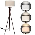 LRLTECH Wood Tripod Floor Lamp, Modern Design Light, Flaxen Lamp Shade with 3 Color Temperatures LED Bulb, Mid Century Standing Lamp for Living Room, Bedroom, Study Room and Office, Brown