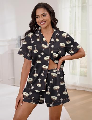Image of SHESHOW Satin Pajamas for Women Set Preppy Animals Pjs Short Sleeve Shorts 2 Piece Loungewear Sets XS-XXL