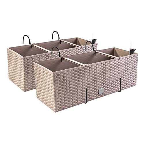 PAFEN 2X Blumenkasten Blumentopf Rattan-Optik mit Halterungen Pflanztopf Wasserstandsanzeiger Balkonkasten Pflanzkästen