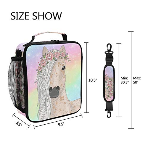 Rainbow Flower Horse Lunch Boxes For Girls Cooler Insulated Lunch Tote Bag With Shoulder Strap For School #TOP4