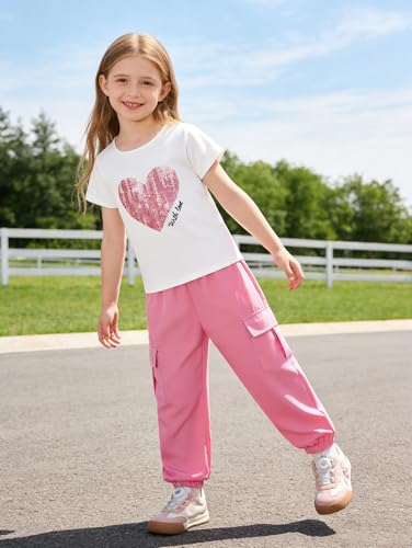 Image of Girls 4 Pieces Outfits Short Sleeve Printed Tee Tops and Pants Set 4-12Y