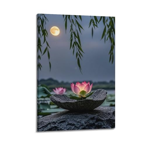 Poster décoratif sur toile de lotus 50 x 75 cm haute définition