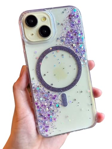 Image of mobistyle Glitter Cover Case for iPhone 14 Plus | 6.7-Inch Compatible with Mag-Safe, Shiny Cute Bling Sparkle for Women and Girls Phone Cover iPhone 14 Plus (Purple)