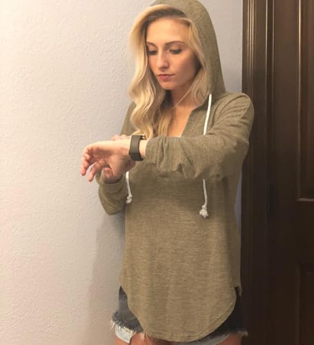 Image of Womens Long Sleeve V Neck Hoodie Sweatshirts Lightweight Pullover Tops