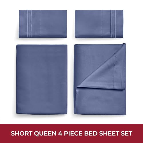 Image of Mellanni RV Short Queen Sheets - 4 PC Iconic Collection Bedding | Hotel Luxury, Extra Soft, Cooling Bed Sheets - Deep Pocket up to 10 inch (RV /Short Queen, Blue Nova)