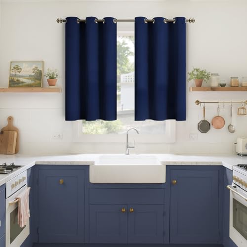 Image of YoungsTex Navy Blue Blackout Curtains 40 Inch Length - Short Room Darkening Drapes with Grommet Privacy for Bedroom Bathroom Window, 2 Panels, 42 x 40 Inch