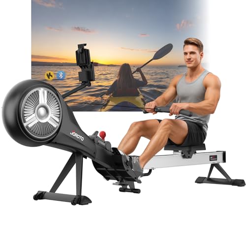 JOROTO Rowing Machines for Home, Air Magnetic Rowing Machines with Foldable,10 Levels Adjustable Resistance, Quiet Operation, Bluetooth App Compatible, Max 350lbs Weight Capacity, Black