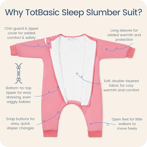Image of Baby Sleep Sacks with Feet, 1.0 TOG Long Sleeve Wearable Blanket for 0-6M Infants & 2T-4T Toddlers, Soft and Cozy