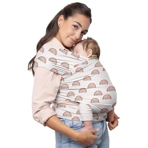 Image of Boba Baby Wrap Carrier – Original Baby Sling Carrier for Newborns (7–35 lbs), Soft, Secure, Hands-Free & Ergonomic, Ideal for Comfortable Bonding, New Parents (Serenity Rainbow)