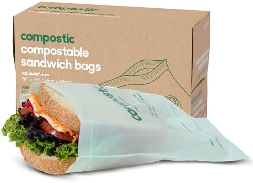 Compostic Compostable Sandwich Bags (100 Count) Everyday Essentia...