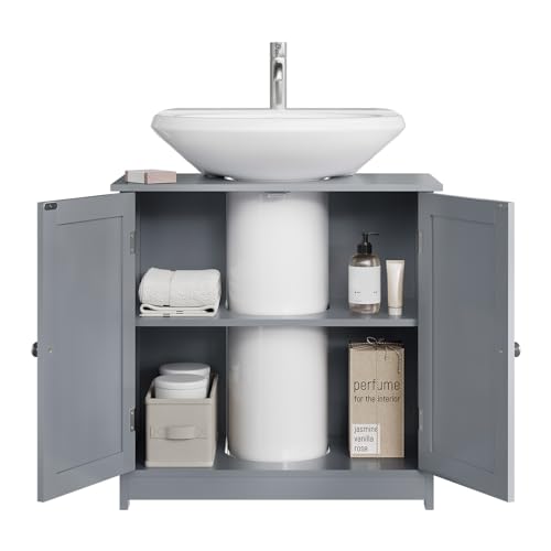 WOLTU Waschbeckenunterschrank, Unterschrank, Badezimmerschrank mit 2 Türen, Badschrank Badregal Waschtisch Holz Grau Bad waschbecken 60x60x30cm