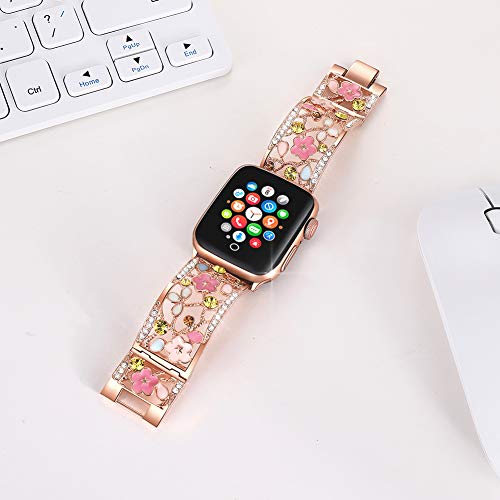 Duoan Floral Bracelet Compatible With Apple Watch Band 38Mm 40Mm 41Mm Iwatch Bands Series 8 7 6, Bling Crystal Hollow Metal Cuff Cute Strap, Women Dressy Jewelry Bangle Wristband(38/40/41Mm Rose Gold) #TOP2