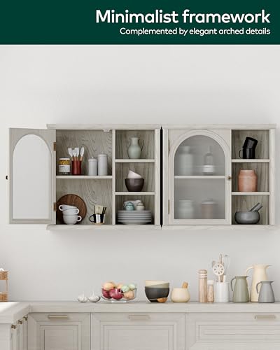 Armario de baño de madera maciza Chogori para montar en pared sobre el inodoro, almacenamiento para medicamentos con estantes ajustables, armario con puerta de acrílico y diseño arqueado cuadrado, 25,6" x 11" x 23,6", gris miniatura 3